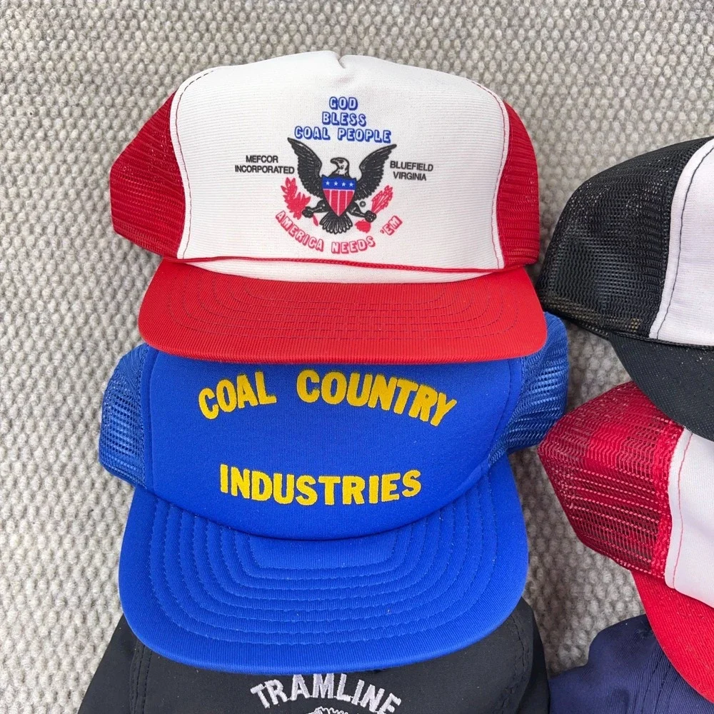 Vintage Trucker Hat Lot Snapback Cap 80s 90s USA Coal Mining Patch Logos Rope S5 - Picture 3 of 16
